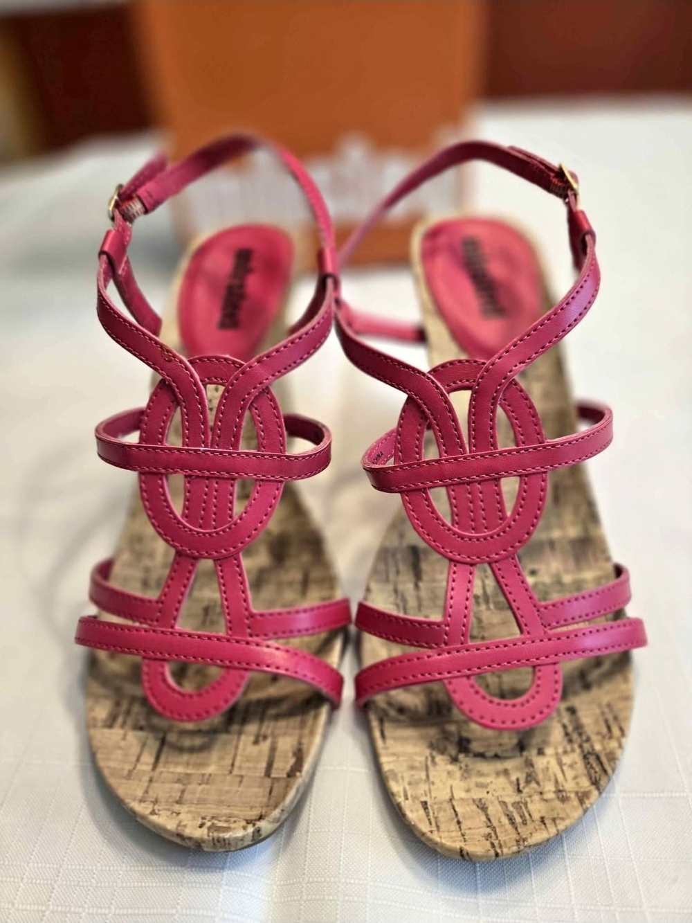 Unlisted Pink Strappy Cork-Effect Wedge Sandals